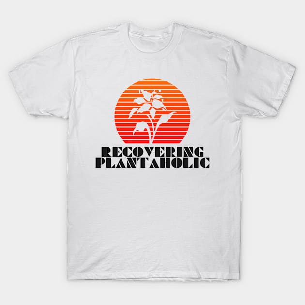 RECOVERING PLANTAHOLIC Red Orange Flower Retro Sunset Circle Stripes T-Shirt by Musa Wander